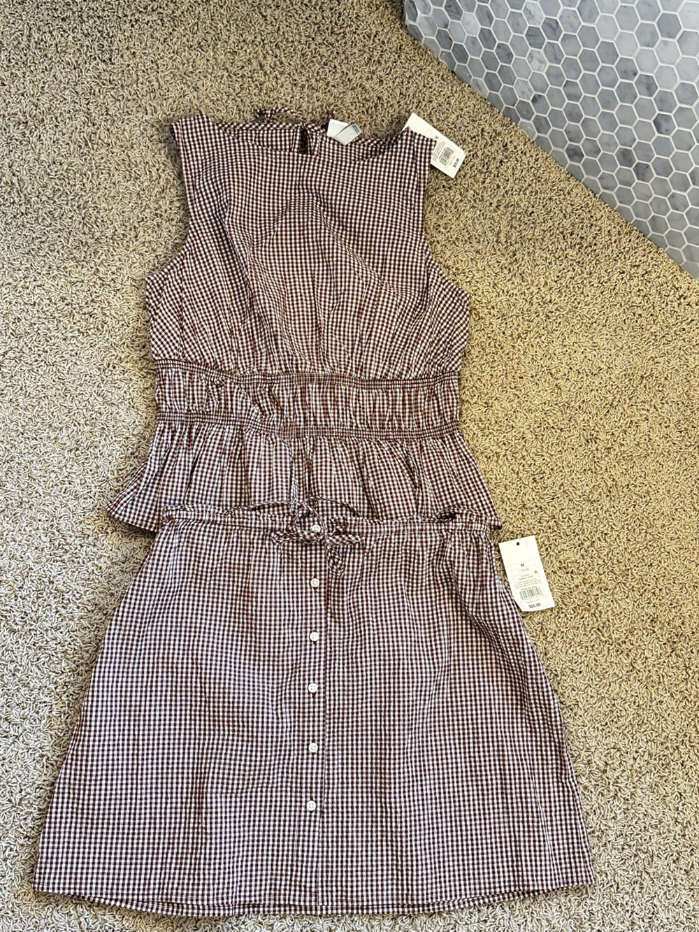 A NEW DAY size MEDIUM Seersucker Brown/White Peplum Hem Top & Skirt NEW! - Picture 12 of 15